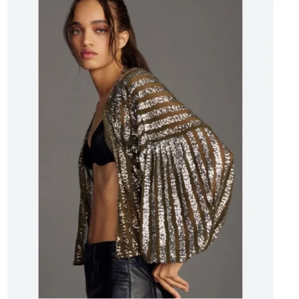 Anthropologie Silver Sequin Jacket - Picture 2 of 3